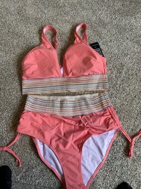 Women’s Coral Smocked Waist Bikini Set